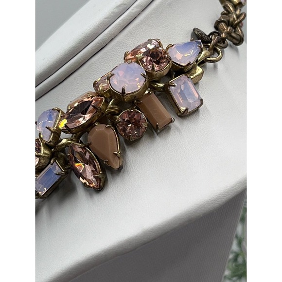 J. Crew Glacier Faceted Pink AB Opalescent Rhinestone Floral‎ Statement Necklace - Picture 9 of 16